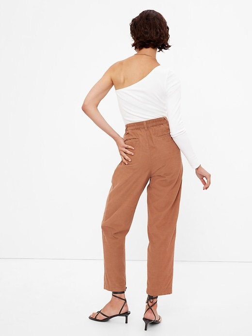 2 of 8 showing, with the color HOLIDAY BROWN of product High Rise Pleated Taper Corduroy Pants with Washwell