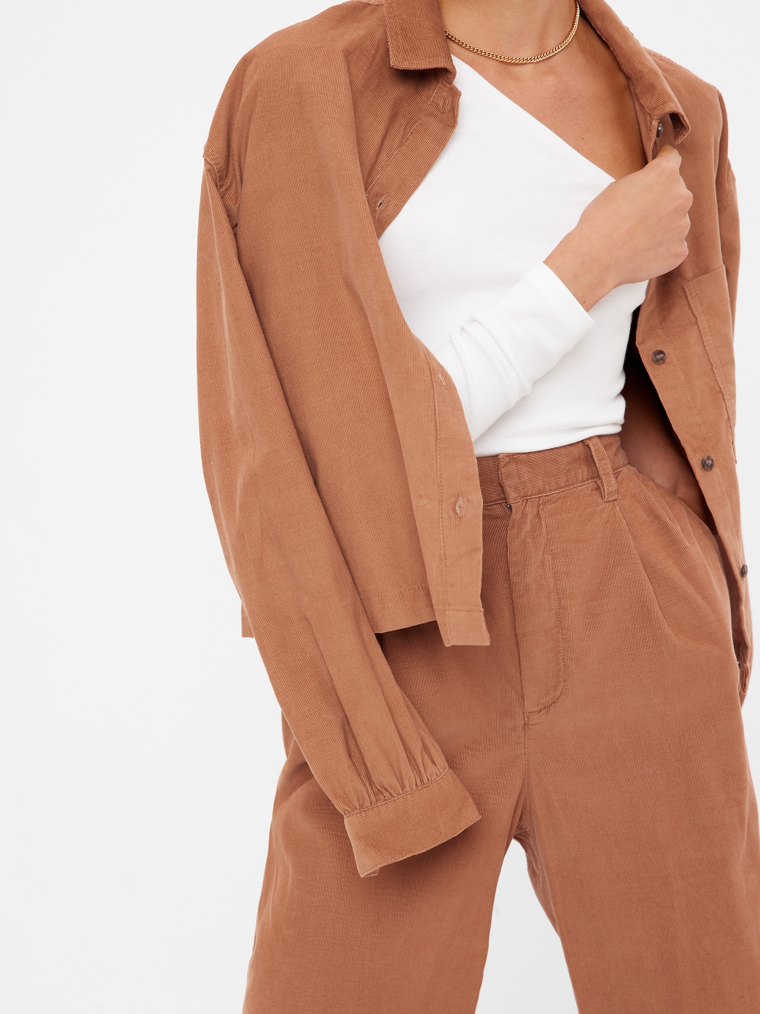 High Rise Pleated Taper Corduroy Pants with Washwell Gap