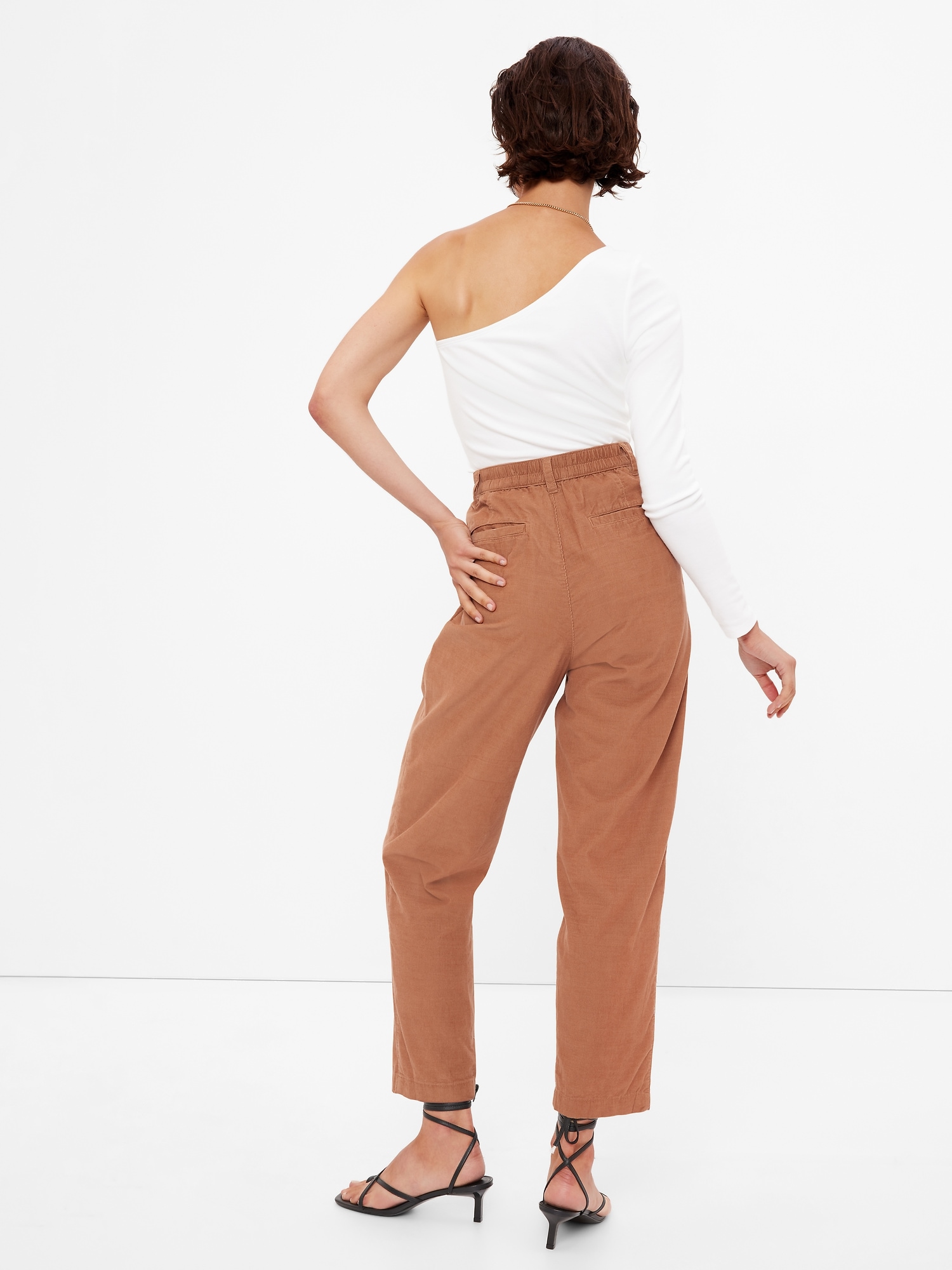 High Rise Pleated Taper Corduroy Pants with Washwell Gap