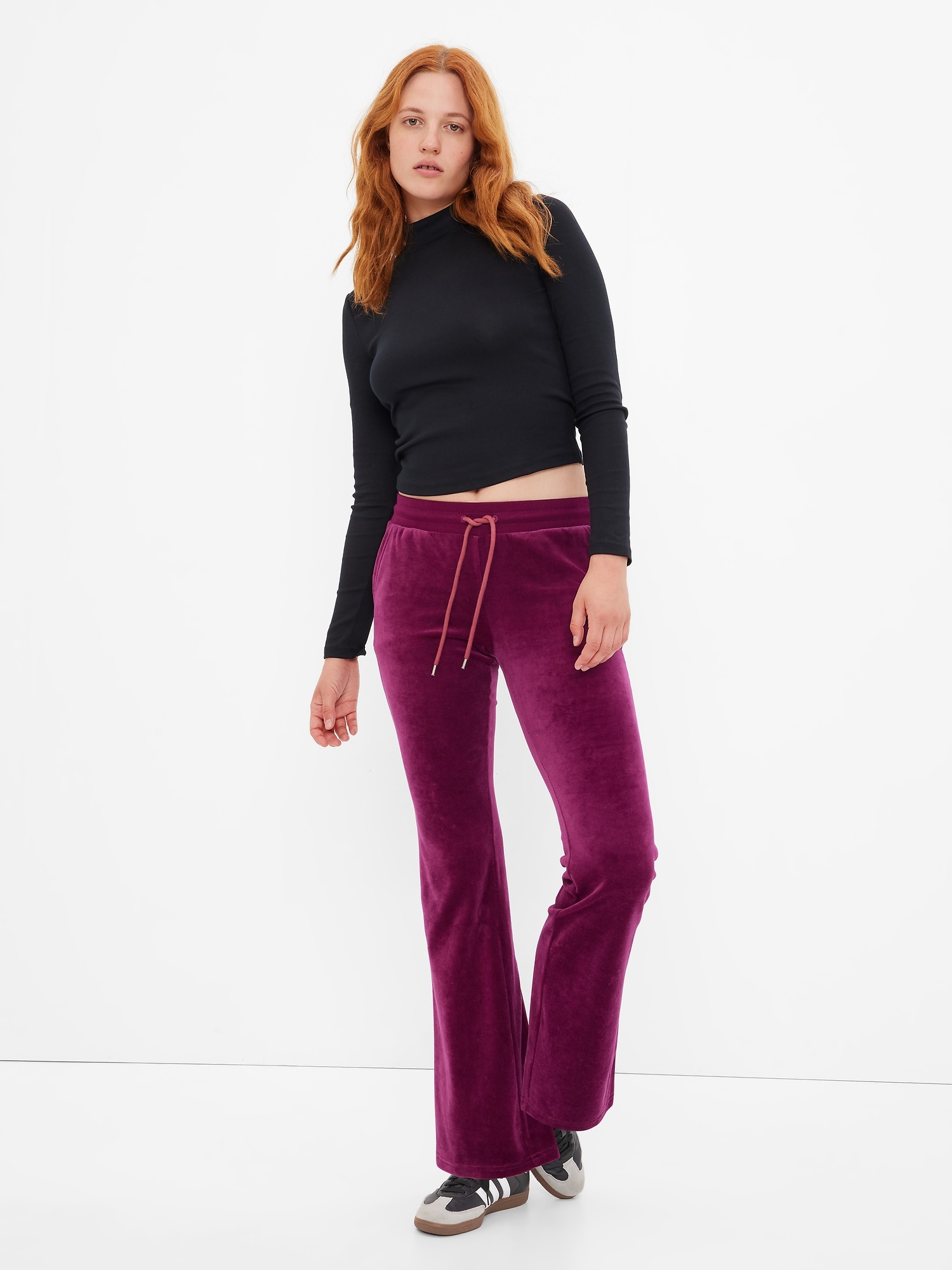 Solid Light Wine Velour Ultra Warm Pants for Women