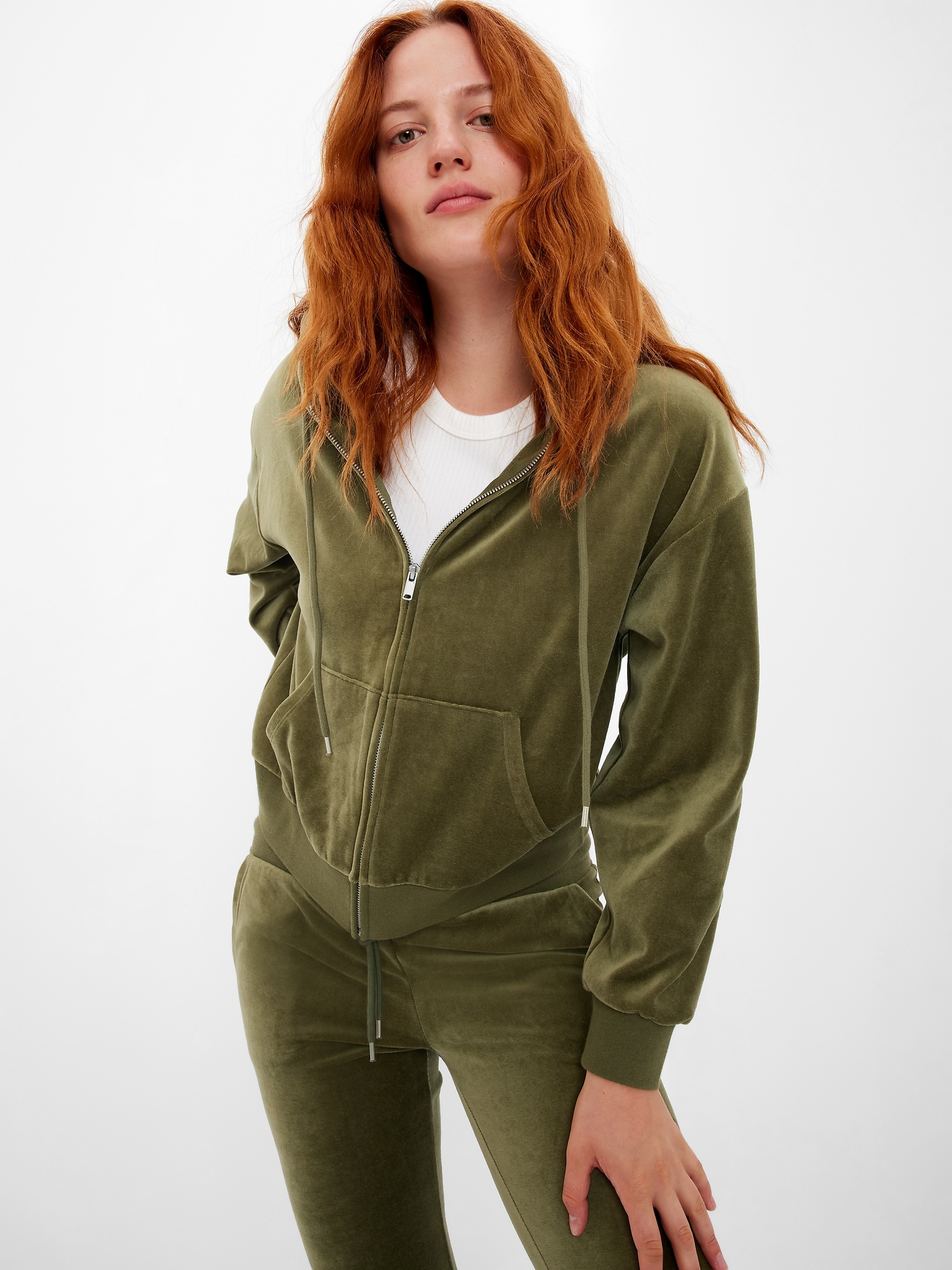 Juicy Couture velour straight leg trackies and hoodie set in dark green