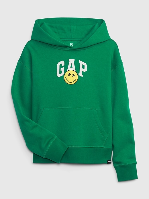 1 of 8 showing, with the color holiday green of product Gap × SmileyWorld® Kids Hoodie
