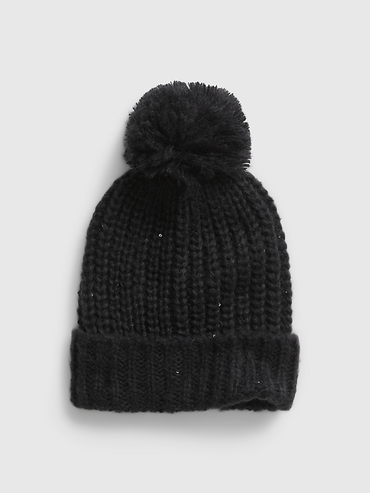 1 of 8 showing, with the color true black of product Shine Pom-Pom Beanie