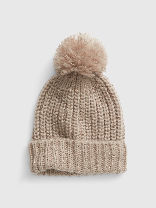 1 of 8 showing, with the color taupe beige of product Shine Pom-Pom Beanie