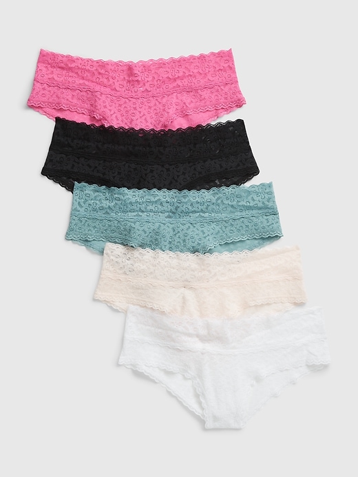 1 of 8 showing, with the color phlox pink, black, mineral blue, off white, & white of product Lace Hipster (5-Pack)