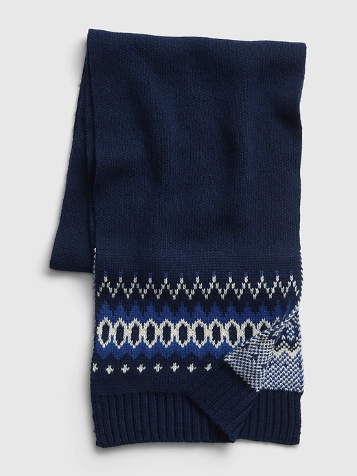 1 of 8 showing, with the color DARK BLUE FAIRISLEDOTS of product Fair Isle Knit Scarf