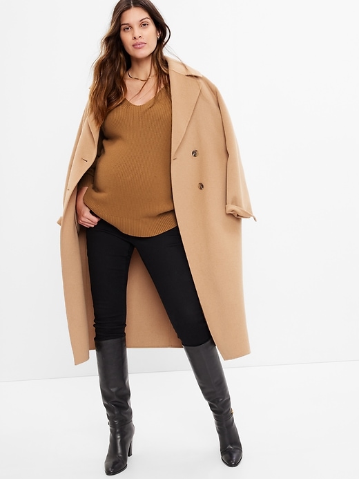 1 of 8 showing, with the color camel heather of product Maternity V-Neck Sweater