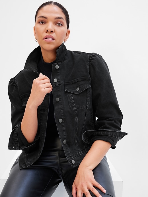 Puff Sleeve Denim Jacket with Washwell | Gap