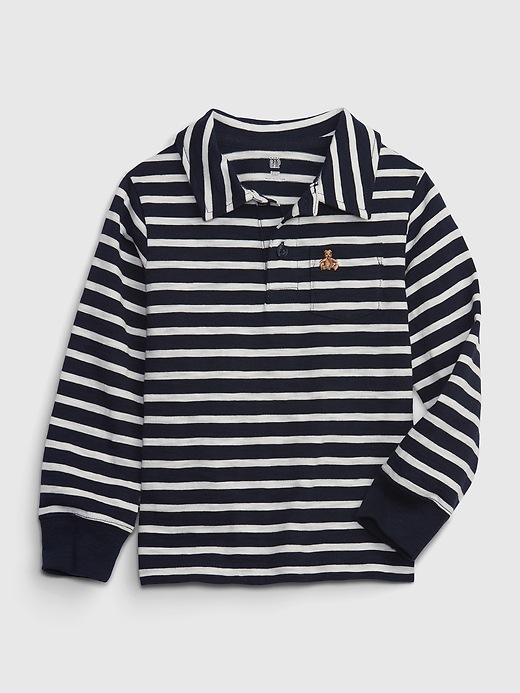 1 of 8 showing, with the color white navy blue stripe of product Toddler Jersey Polo Shirt