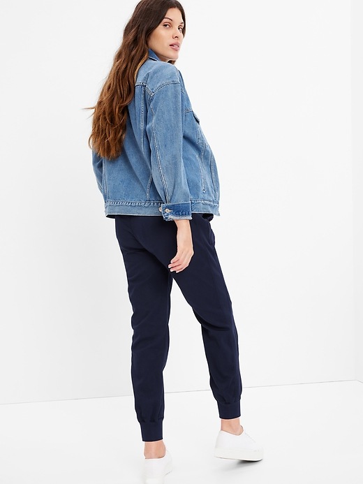 2 of 8 showing, with the color navy uniform of product Maternity Full Panel Ribbed Joggers