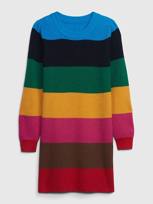 1 of 8 showing, with the color SP HAPPY STRIPE 2022 of product Kids Happy Stripe Sweater Dress