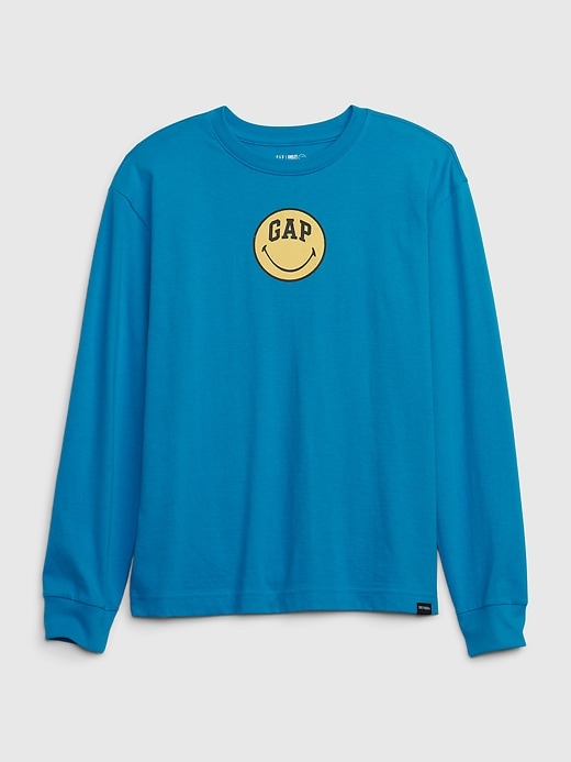 1 of 8 showing, with the color TIDAL WAVE of product Gap × SmileyWorld® Kids 100% Organic Cotton Graphic T-Shirt