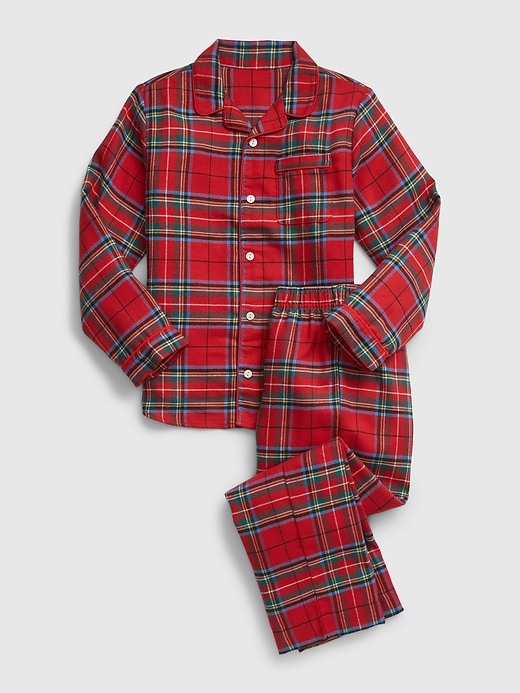 1 of 8 showing, with the color red plaid of product Kids 100% Recycled Plaid PJ Set