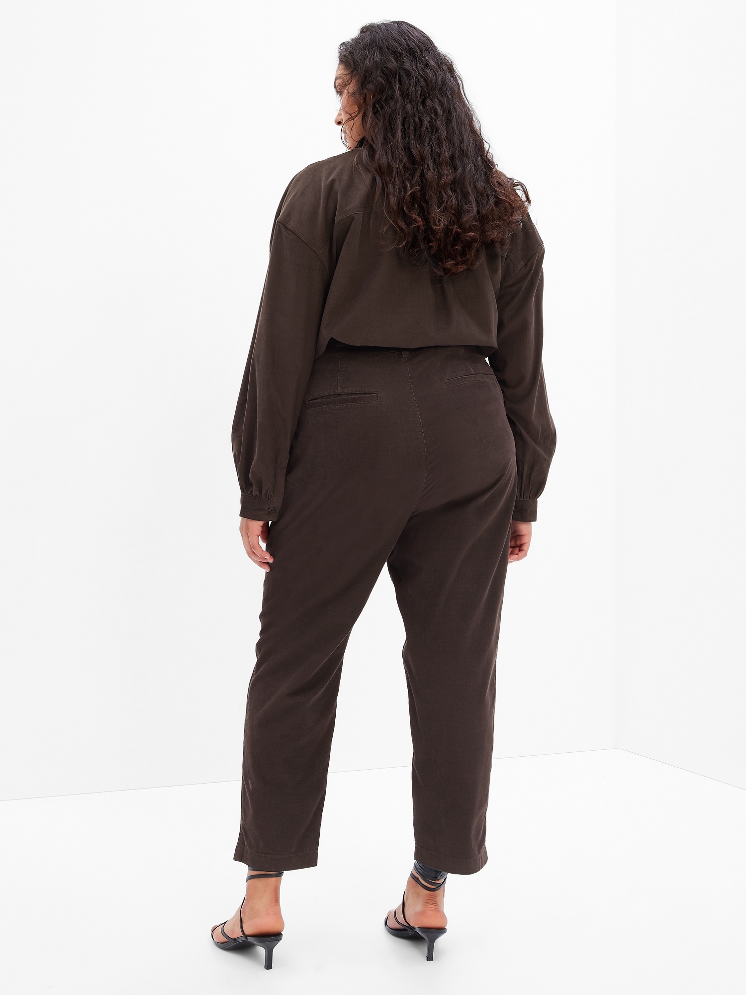 High Rise Pleated Taper Corduroy Pants with Washwell | Gap