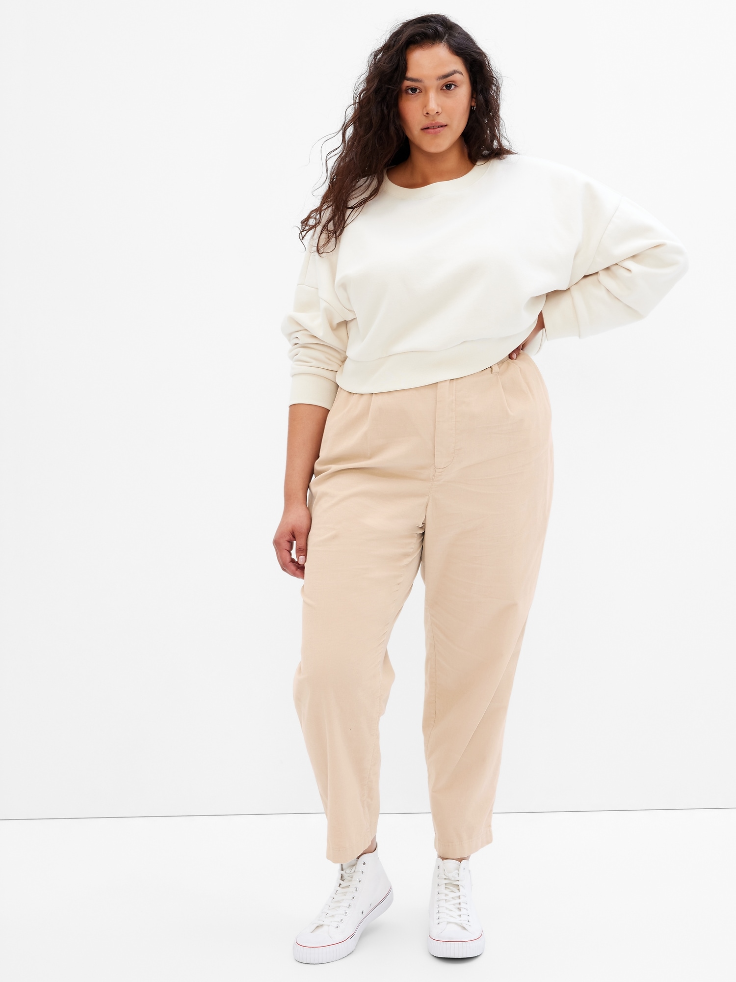 High Rise Pleated Taper Corduroy Pants with Washwell Gap