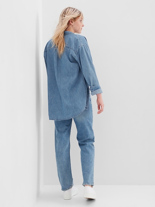 2 of 8 showing, with the color medium wash of product Teen Oversized Denim Shirt with Washwell
