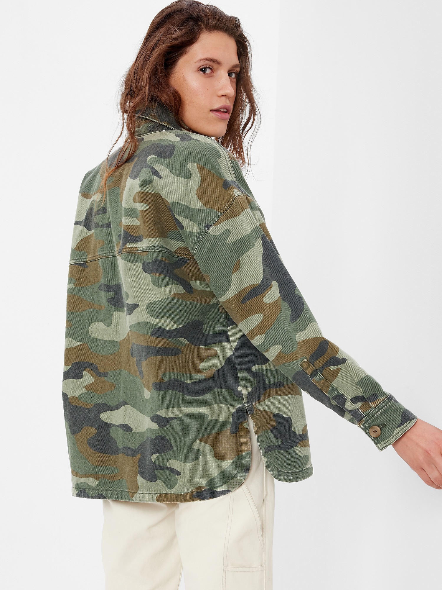 Oversized Khaki Shirt Jacket with Washwell Gap