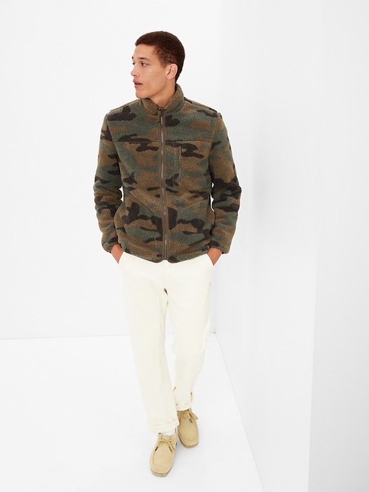 Image number 1 showing, Camo Full-Zip Sherpa Jacket
