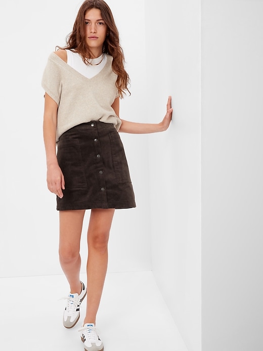 Snap-Front Corduroy Mini Skirt