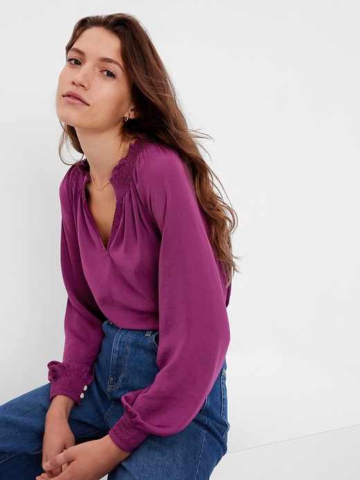 1 of 8 showing, with the color huckleberry purple of product Smock Neck Top