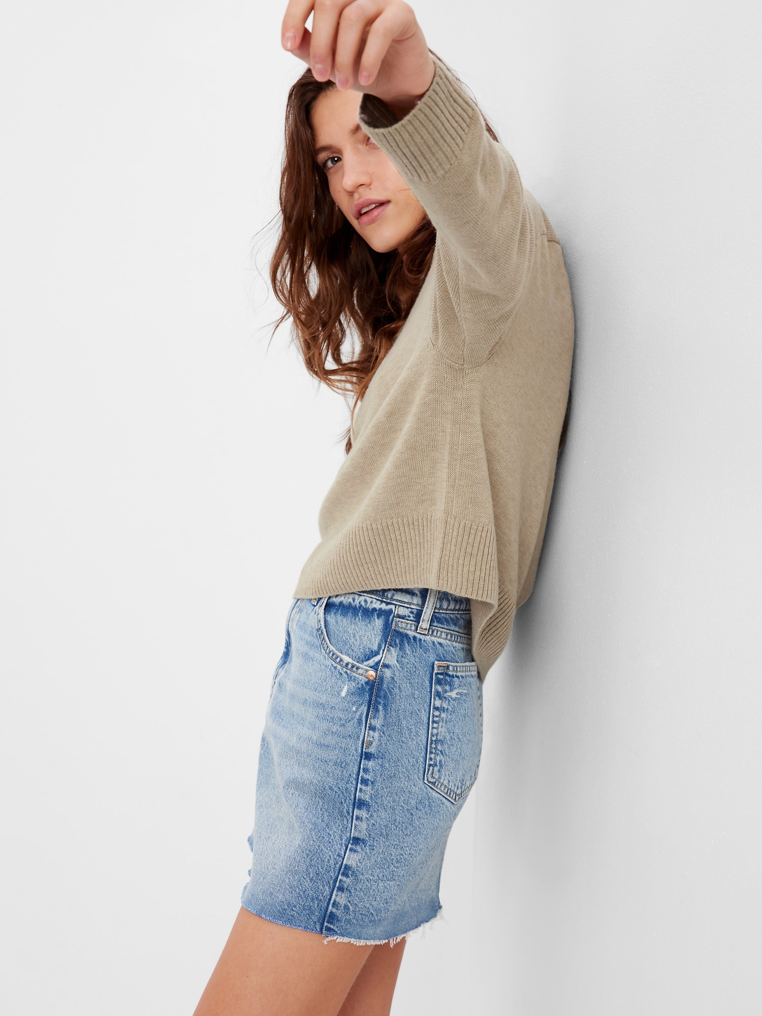 Wool-Blend Cropped Crewneck Sweater | Gap