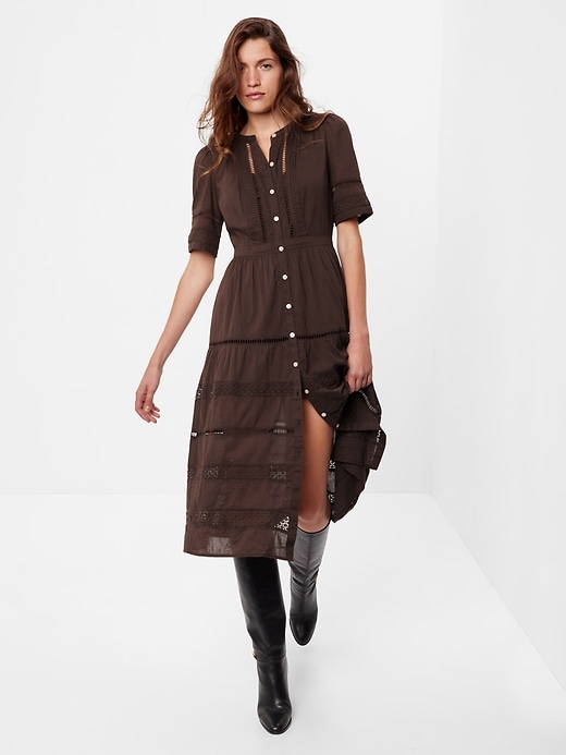 Lace Button-Front Midi Dress