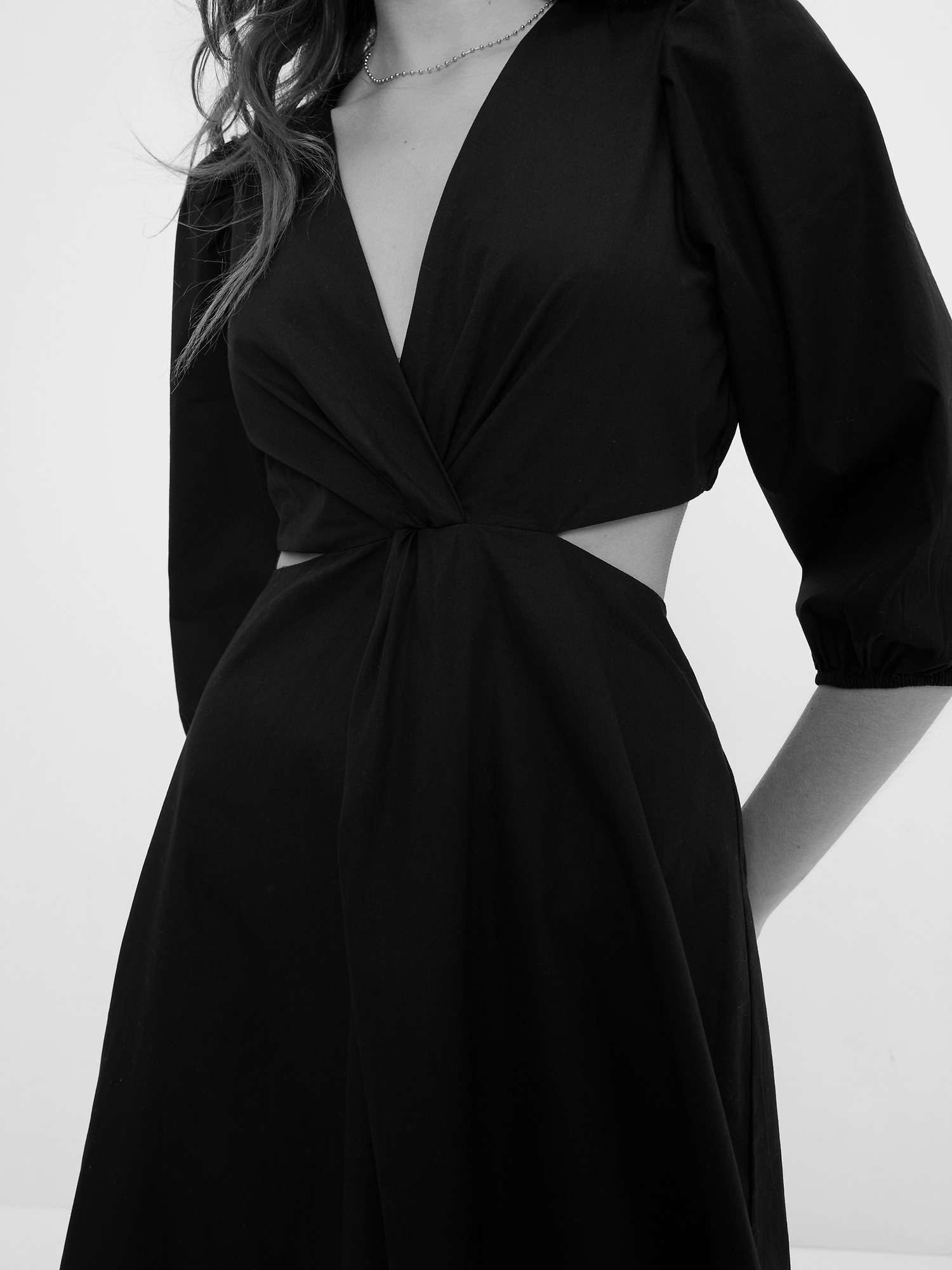Puff Sleeve Cutout Midi Dress Gap
