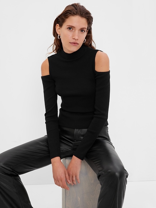 Mock neck cold shoulder top on sale