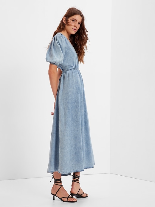 Denim Blouson Cutout Maxi Dress with Washwell | Gap