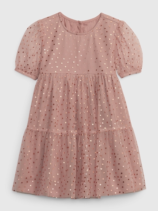 1 of 8 showing, with the color mauve pink smoke of product Toddler Metallic Tulle Tiered Dress