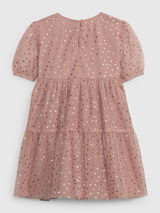 2 of 8 showing, with the color mauve pink smoke of product Toddler Metallic Tulle Tiered Dress