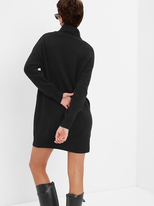 2 of 8 showing, with the color BLACK of product CashSoft Turtleneck Mini Sweater Dress