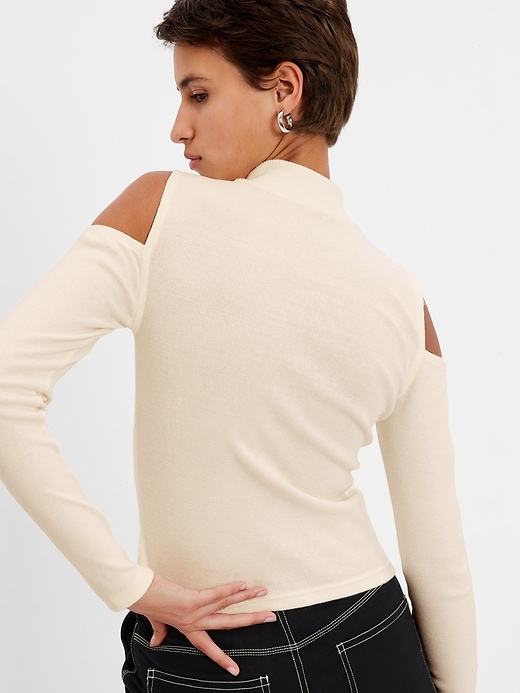 Image number 2 showing, Mockneck Rib Cropped Cold Shoulder Top