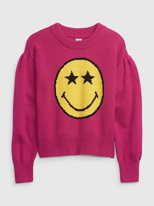 1 of 8 showing, with the color SUPER PINK NEON of product Gap × SmileyWorld® Kids Sweater
