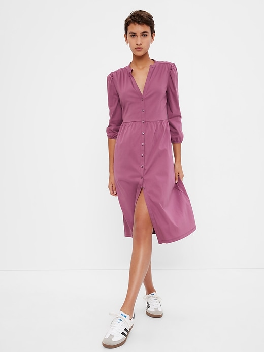 1 of 8 showing, with the color damson pink of product Button-Front Midi Dress