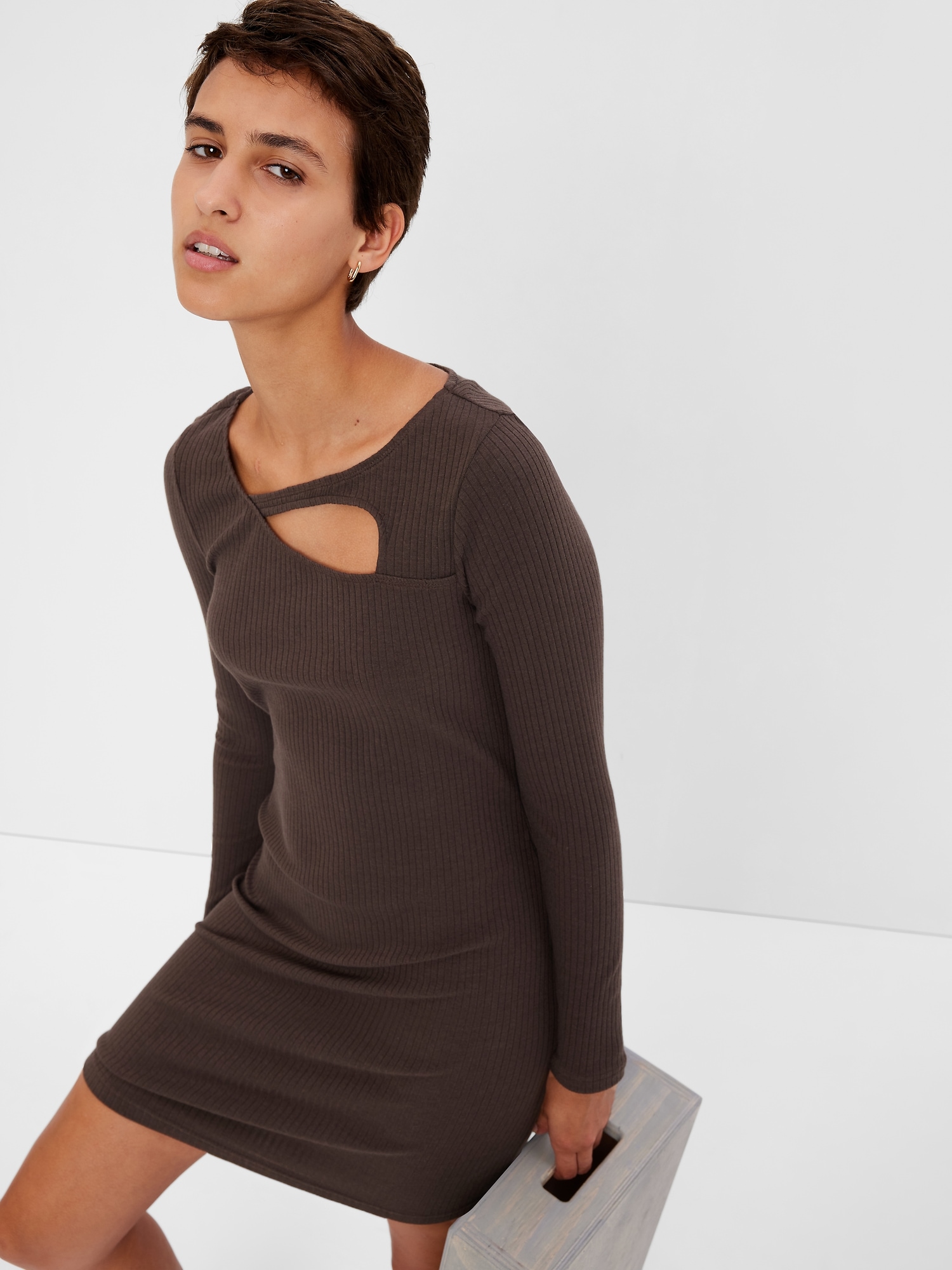 Gap Cutout Rib Mini Dress In Brown Noir ModeSens