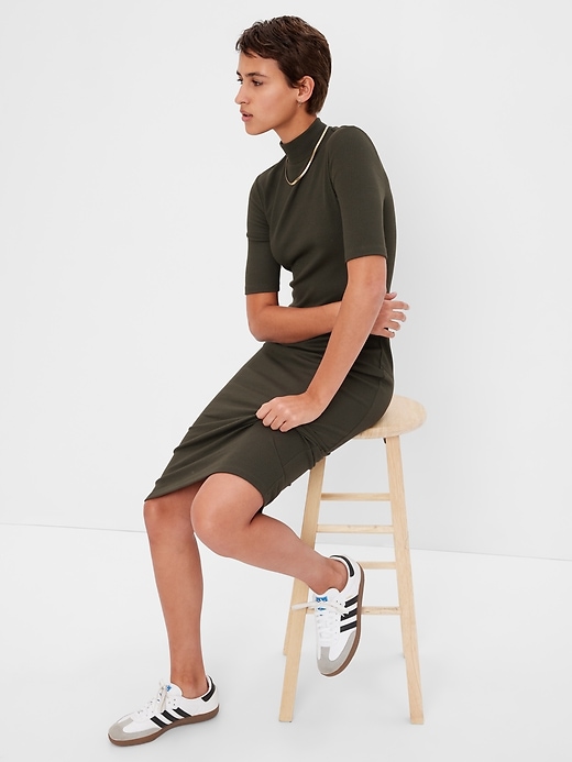 1 of 8 showing, with the color mistletoe green of product Mockneck Midi Dress