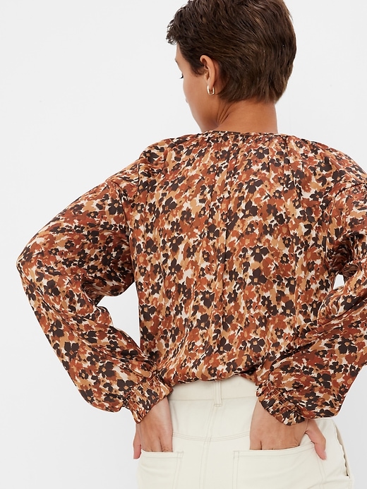 2 of 8 showing, with the color brown floral of product Button-Front Tie Top