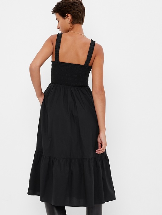 2 of 8 showing, with the color black of product Smocked Tiered Midi Dress