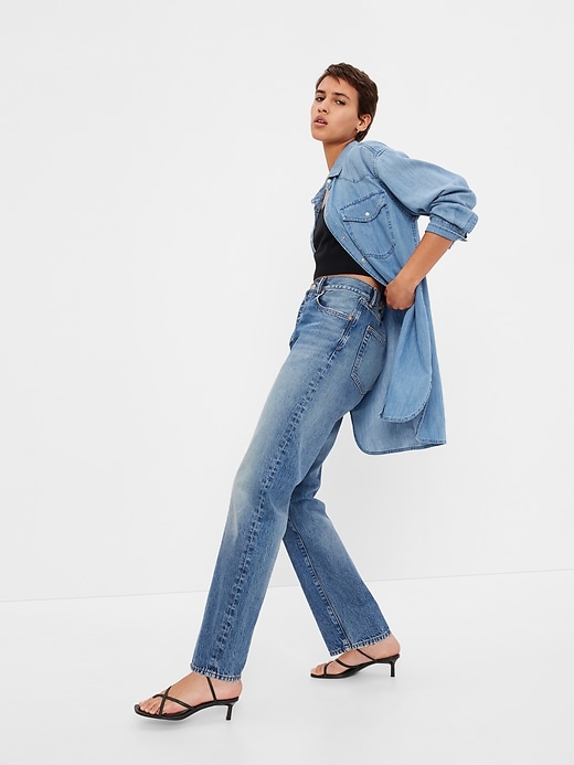 1 of 8 showing, with the color medium wash of product 100% Organic Cotton Oversized Western Denim Tunic with Washwell