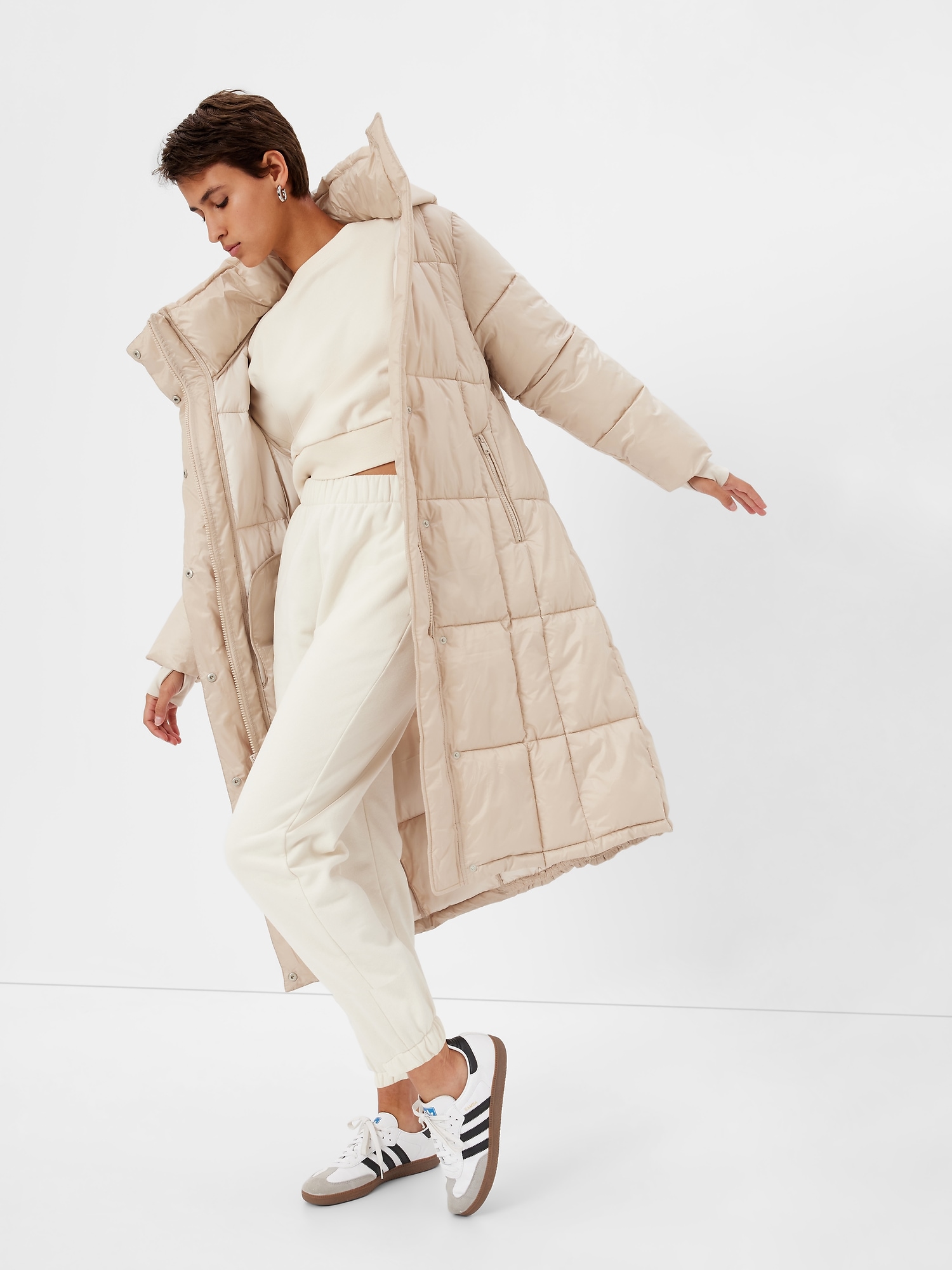 Gap Big Puff Coat In Cobblestone Beige