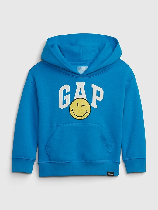 1 of 8 showing, with the color tidal wave blue of product Gap × SmileyWorld® Toddler Hoodie