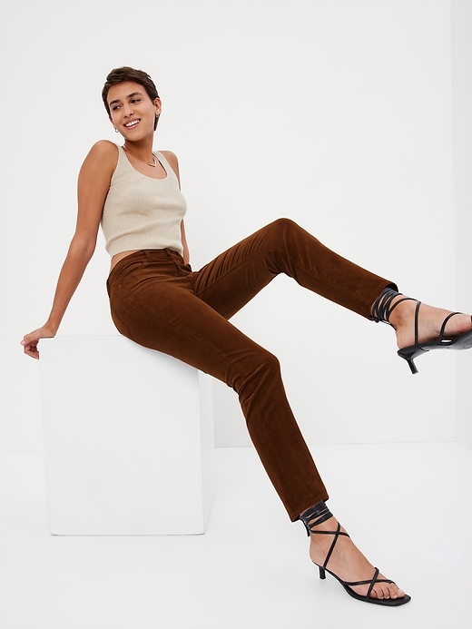 1 of 8 showing, with the color bright brown of product High Rise Corduroy Vintage Slim Jeans with Washwell