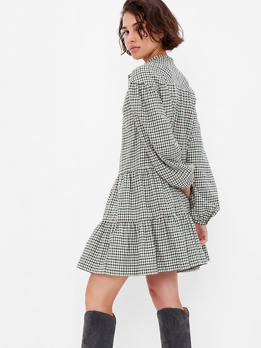 2 of 8 showing, with the color GREEN NAVY PLAID of product Plaid Tiered Mini Dress