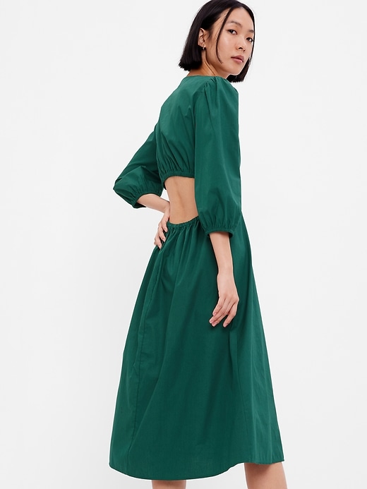 2 of 8 showing, with the color june bug green of product Puff Sleeve Cutout Midi Dress