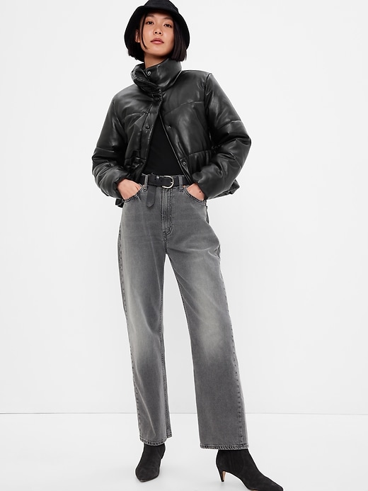 View large product image 1 of 3. Big Puff Faux-Leather Cropped Jacket