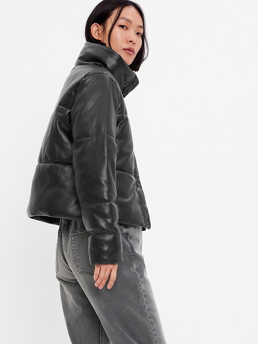 View large product image 2 of 3. Big Puff Faux-Leather Cropped Jacket