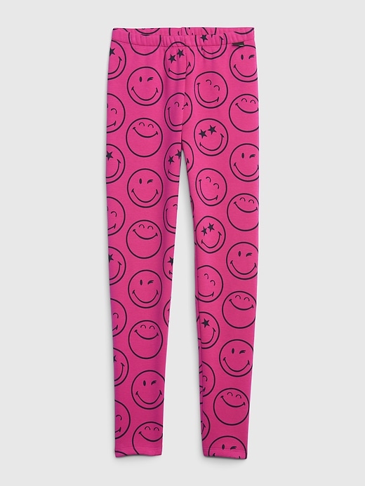 1 of 8 showing, with the color SUPER PINK NEON of product Gap × SmileyWorld® Kids Cozy Leggings