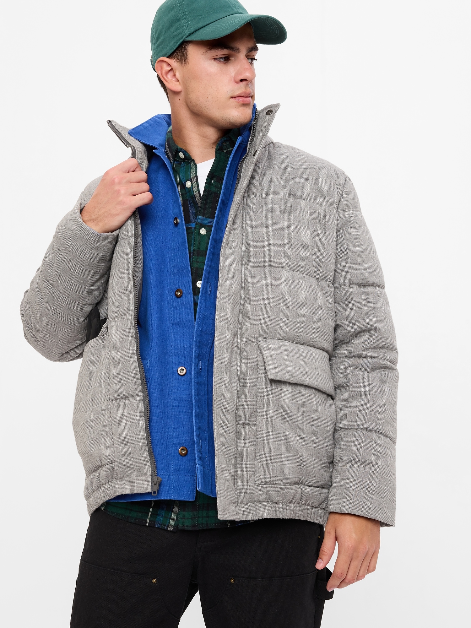 Mens plaid puffer jacket shop