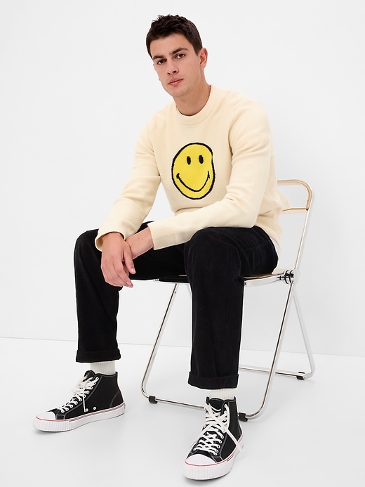 1 of 8 showing, with the color birch of product Gap × Smiley® Recycled Crewneck Sweater